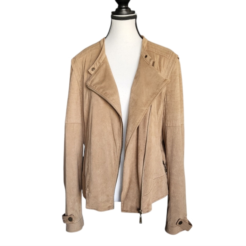 ODYN Faux Suede Nude Beige Women's Soft Bikercore Moto Jacket Size Large